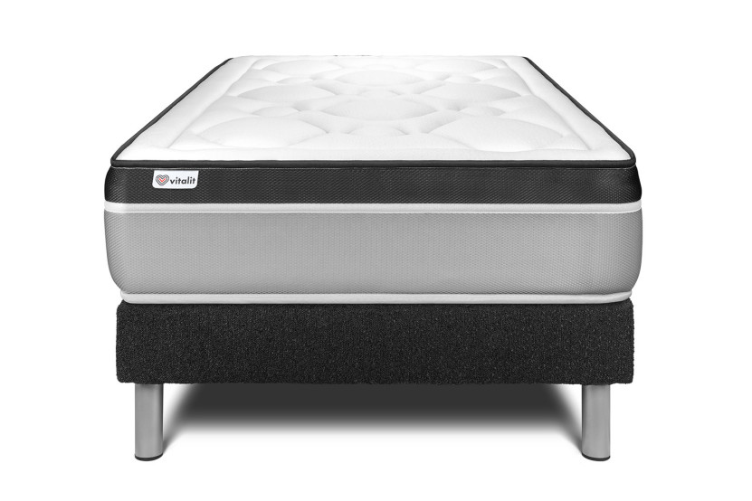 Ensemble Matelas Sommier 90x190 cm - Sommier Noir (en kit) - Vital Ergo
