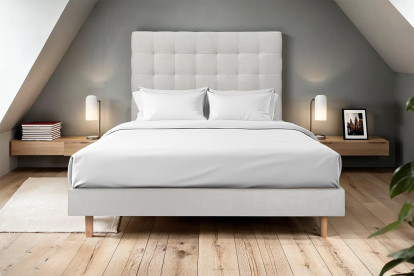 Lit 160x200 cm - Sommier à lattes H29 cm + tête de lit capitonnée - Tissu Velours Gris Clair