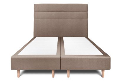 Lit 2x 80x200 cm - Sommier tapissier H35 cm + tête de lit à lignes - Tissu Velours Taupe