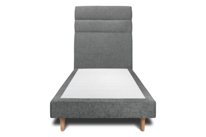 Lit 90x190 cm - Sommier tapissier H29 cm + tête de lit à lignes - Tissu Toile natté Gris Anthracite