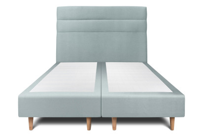 Lit 2x 100x200 cm - Sommier tapissier H35 cm + tête de lit à lignes - Tissu Velours Gris Bleuté