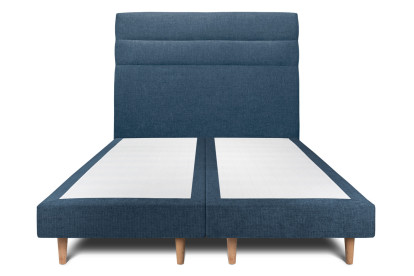 Lit 2x 90x200 cm - Sommier tapissier H29 cm + tête de lit à lignes - Tissu Toile natté Bleu Océan