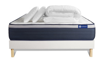 Pack lit complet 160x200 cm - Matelas + Sommier Blanc (en kit) + 2 oreillers + Couette - Actilatex Max