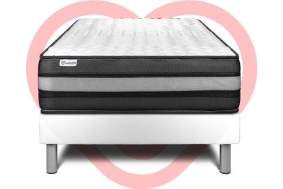 Ensemble Matelas Sommier 90x200 cm - Sommier Blanc (déjà monté) - Vital Power Zen