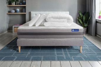 Pack lit complet 160x200 cm - Matelas + Sommier Gris (en kit) + 2 oreillers + Couette - Actilatex Relax