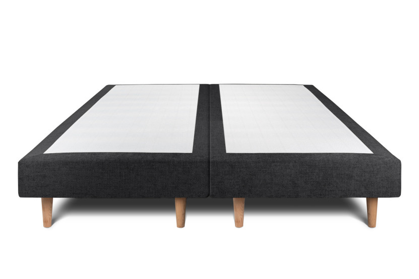 Lit 2x80x200 cm avec Tête de lit tapissée - Tissu Toile natté Noir