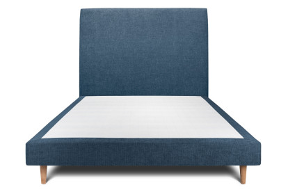 Lit 135x190 cm - Sommier tapissier H29 cm + tête de lit tapissée - Tissu Toile natté Bleu Océan