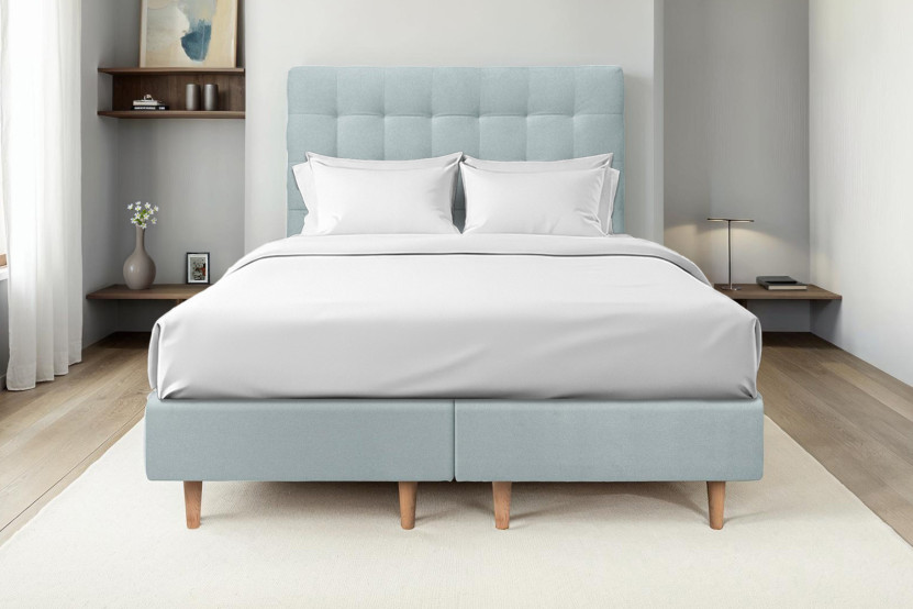 Lit 2x80x200 cm avec Tête de lit capitonnée - Tissu Velours