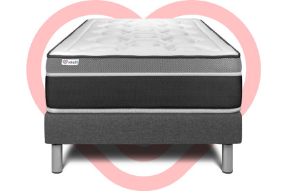Ensemble Matelas Sommier 90x200 cm - Sommier Gris (en kit) - Vital Care