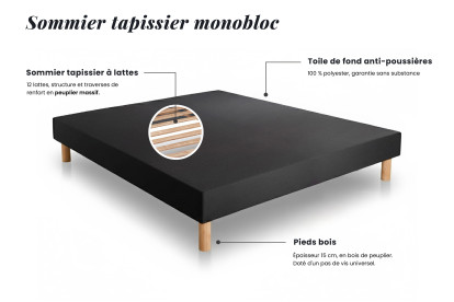 Ensemble Matelas Sommier 160x200 cm - Sommier Noir (déjà monté) - Exclusive