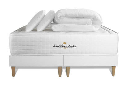 Pack lit complet 140x190 cm - Matelas + Sommier Blanc + 2 oreillers + Couette - Buckingham