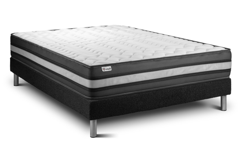Ensemble Matelas Sommier 140x200 cm - Sommier Noir (déjà monté) - Vital Power Zen