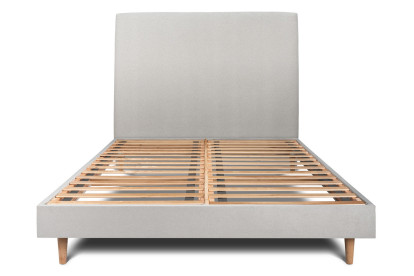 Lit 150x200 cm - Sommier à lattes H29 cm + tête de lit tapissée - Tissu Velours Gris Clair