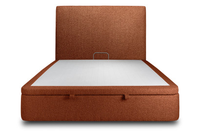 Lit coffre 140x200 cm avec Tête de lit tapissée - Tissu Bouclette Terracotta