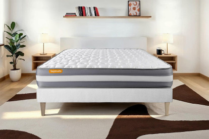 Ensemble Matelas Sommier 140x190 cm - Sommier Blanc (déjà monté) - Memo Plus