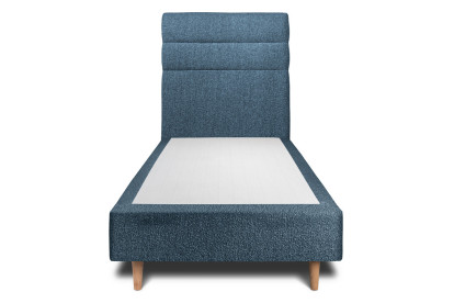 Lit 90x190 cm - Sommier tapissier H35 cm + tête de lit à lignes - Tissu Bouclette Bleu