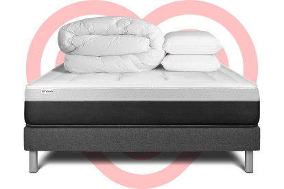 Pack lit complet 160x200 cm - Matelas + Sommier Gris (en kit) + 2 oreillers + Couette - Vital Form