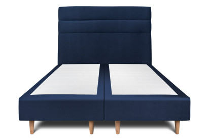 Lit 2x 80x200 cm - Sommier tapissier H35 cm + tête de lit à lignes - Tissu Velours Bleu Océan