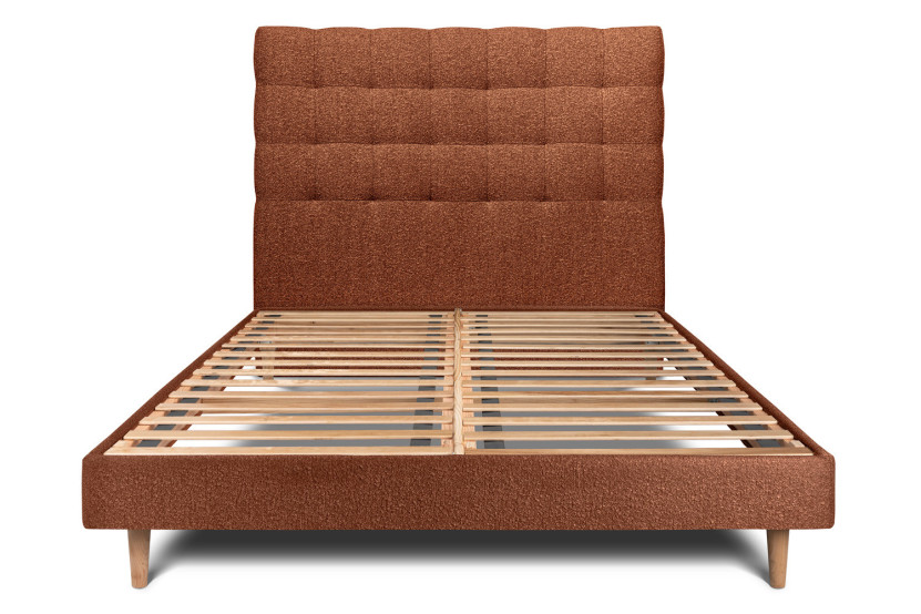 Lit 150x190 cm avec Tête de lit capitonnée - Tissu Bouclette