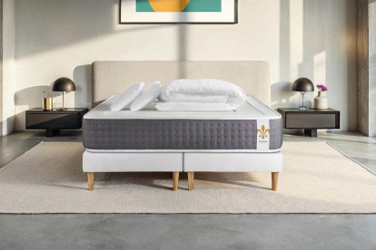 Pack lit complet 160x200 cm - Matelas + 2 Sommiers Blancs + 2 oreillers + Couette - Vingt-Six