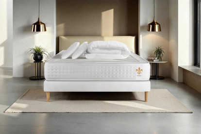 Pack lit complet 160x200 cm - Matelas + Sommier Blanc + 2 oreillers + Couette - Vingt-Quatre