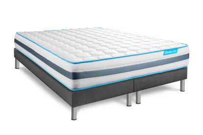 Pack lit complet 160x200 cm - Matelas + 2 Sommiers Gris + 2 oreillers + Couette - Bodyzone