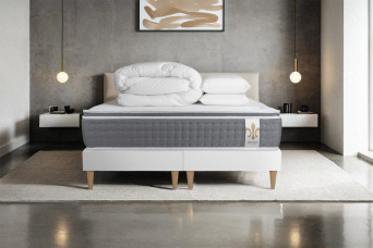 Pack lit complet 160x200 cm - Matelas + 2 Sommiers Blancs + 2 oreillers + Couette - Vingt-Six PLUS