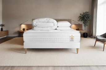 Pack lit complet 140x190 cm - Matelas + Sommier Blanc + 2 oreillers + Couette - Vingt-Huit PLUS