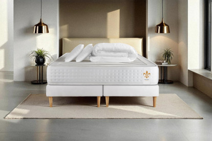 Pack lit complet 180x200 cm - Matelas + 2 Sommiers Blancs + 2 oreillers + Couette - Vingt-Quatre