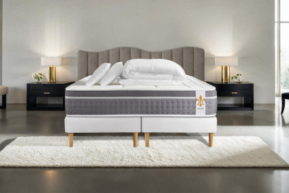 Pack lit complet 200x200 cm - Matelas + 2 Sommiers Blancs + 2 oreillers + Couette - Trente