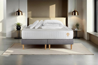 Pack lit complet 200x200 cm - Matelas + 2 Sommiers Gris + 2 oreillers + Couette - Vingt-Quatre