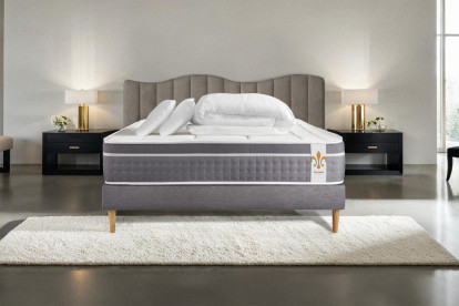 Pack lit complet 140x200 cm - Matelas + Sommier Gris + 2 oreillers + Couette - Trente