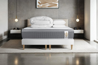 Pack lit complet 180x200 cm - Matelas + 2 Sommiers Blancs + 2 oreillers + Couette - Vingt-Six PLUS