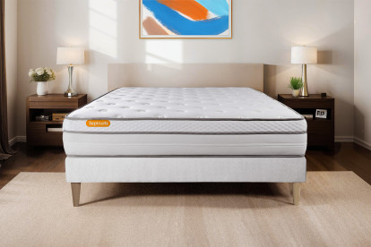 Ensemble Matelas Sommier 140x200 cm - Sommier Blanc (en kit) - Memo Luxe