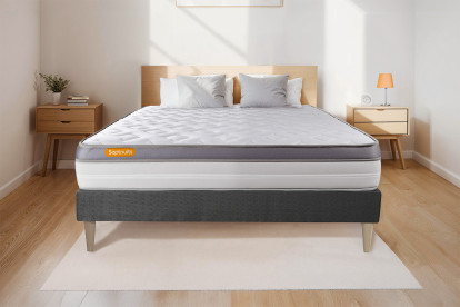 Ensemble Matelas Sommier 140x190 cm - Sommier Gris (en kit) - Memo Zen