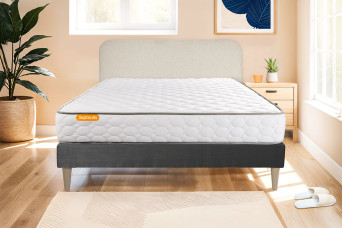 Ensemble Matelas Sommier 140x190 cm - Sommier Gris (en kit) - Memo