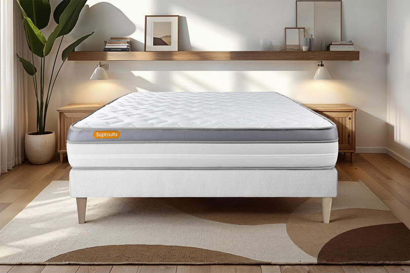 Ensemble Matelas Sommier 200x200 cm - Sommier Blanc (en kit) - Memo Zen
