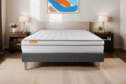 Ensemble Matelas Sommier 200x200 cm - Sommier Gris (en kit) - Memo Luxe