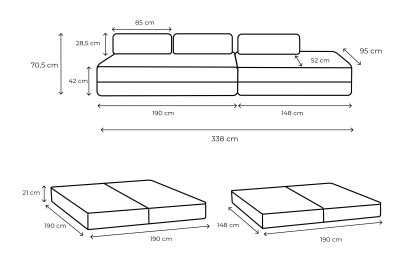 Canapé 5 places - 2 modules convertibles : Canapé 3 places + Canapé 2 places - Tissu extérieur Beige clair