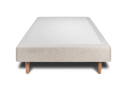 Lit 90x190 cm - Sommier tapissier H29 cm + tête de lit à lignes - Tissu Bouclette Beige Clair