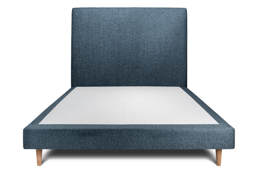 Lit 140x190 cm avec Tête de lit tapissée - Tissu Bouclette Bleu