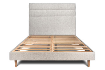 Lit 160x200 cm avec Tête de lit à lignes - Tissu Bouclette Beige Clair