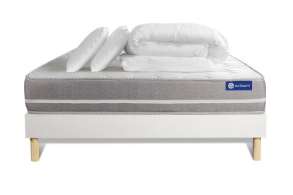 Pack lit complet 200x200 cm - Matelas + Sommier Blanc (en kit) + 2 oreillers + Couette - Actiflex Touch