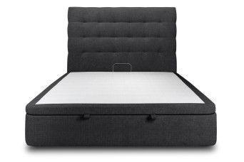 Lit coffre 140x190 cm avec Tête de lit capitonnée - Tissu Toile natté Noir