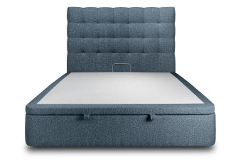 Lit coffre 160x200 cm avec Tête de lit capitonnée - Tissu Bouclette Bleu