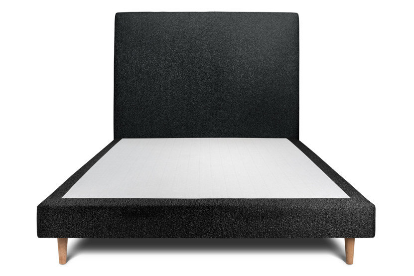 Lit 140x190 cm avec Tête de lit tapissée - Tissu Bouclette Noir