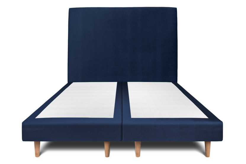 Lit 2x100x200 cm avec Tête de lit tapissée - Tissu Velours Bleu Océan