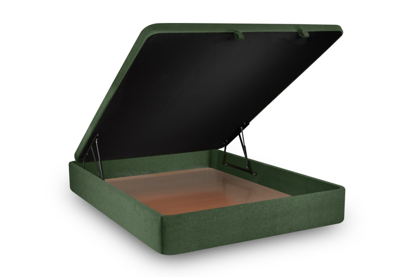 Lit coffre 140x190 cm avec Tête de lit capitonnée - Tissu Toile natté Vert Kaki