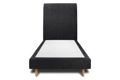 Lit 90x200 cm - Sommier tapissier H29 cm + tête de lit tapissée - Tissu Toile natté Noir