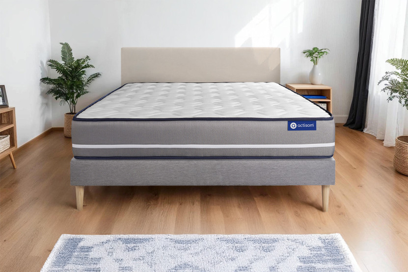 Ensemble Matelas Sommier 120x190 cm - Sommier Gris (en kit) - Actiflex Pur